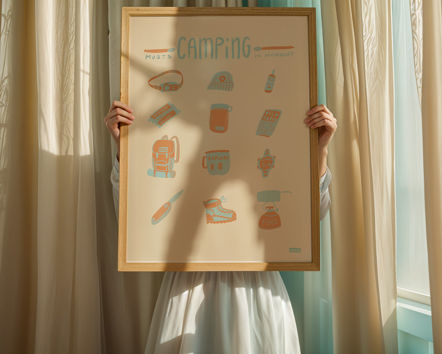 Camping Musts in Norway" – Illustrated Adventure Gear Guide | Whimsical Outdoor Wall Art | Digital Download