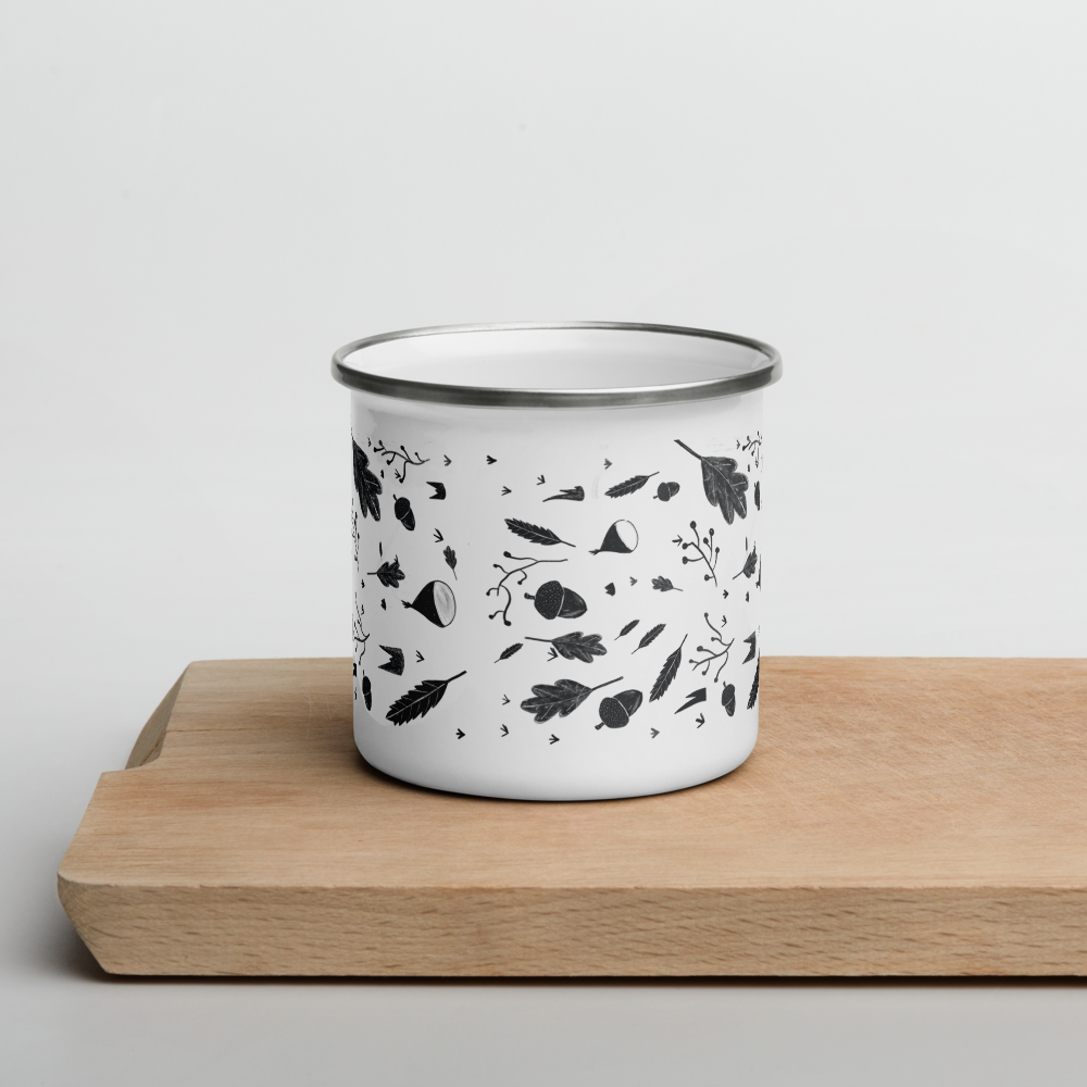 Minimal black and white illustration enamel Mug