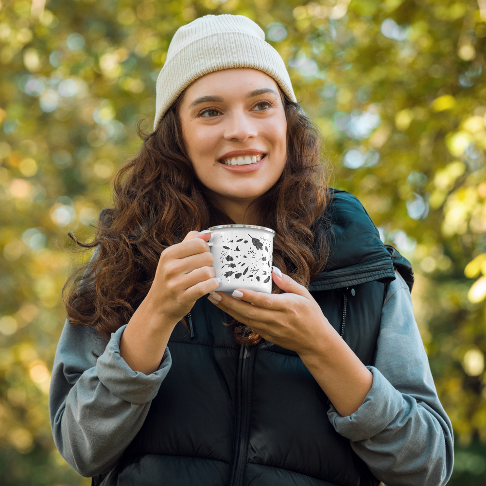 Minimal black and white illustration enamel Mug