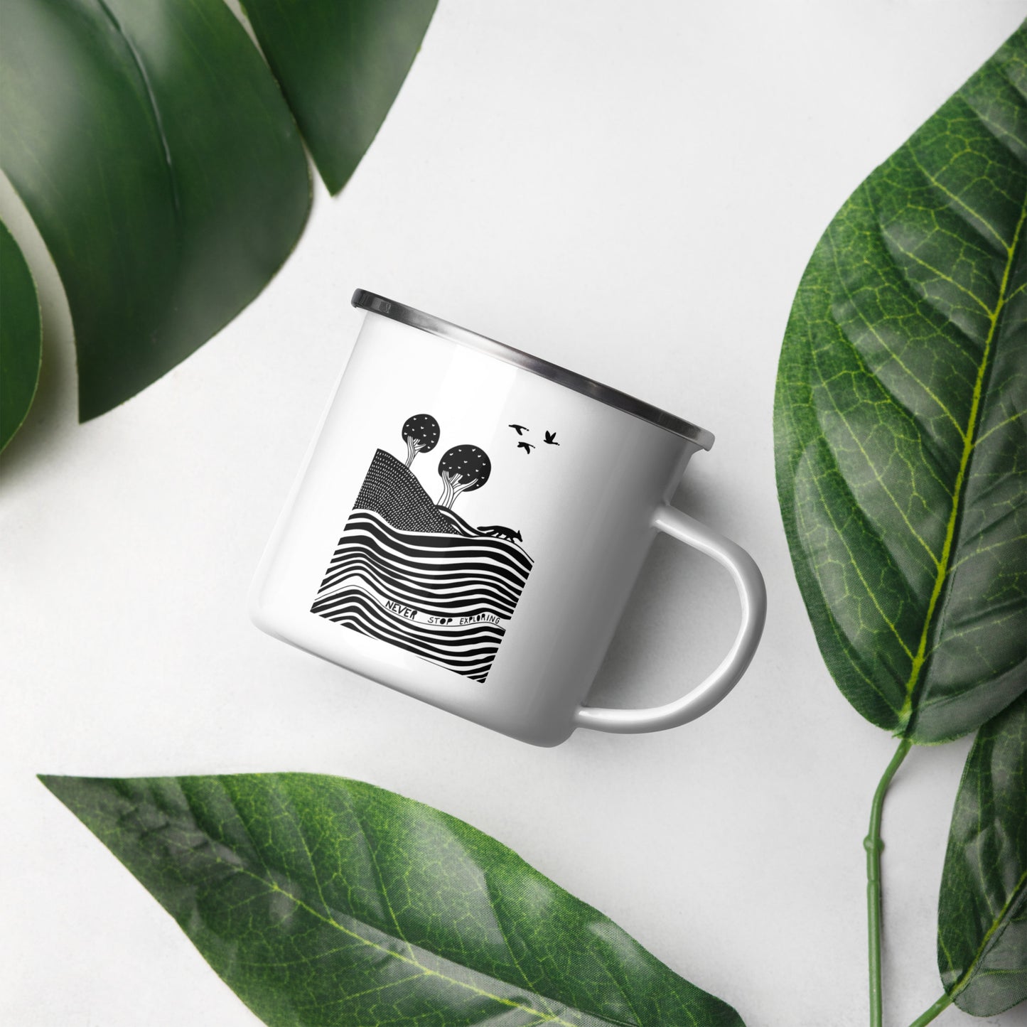 Never stop exloring enamel mug