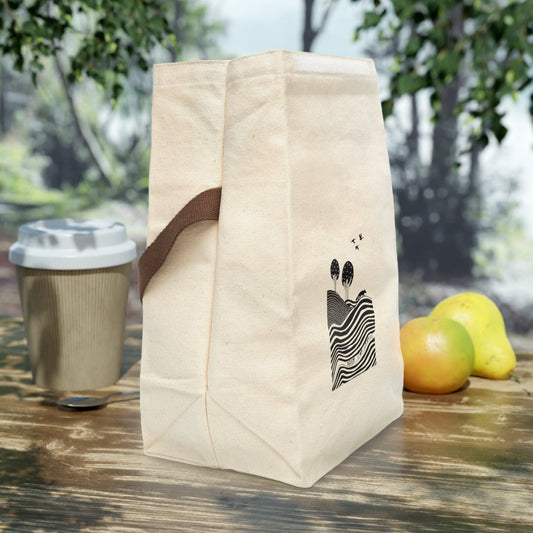 Canvas Lunch Bag with Minimal Black Line Landscape Illustration