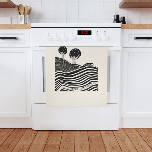 Eco Tea Towel, Kitchen Towel, Minimal Landscape Design, Never Stop Exploring, Home Decor, Eco-Friendly Gift, Sustainable Living