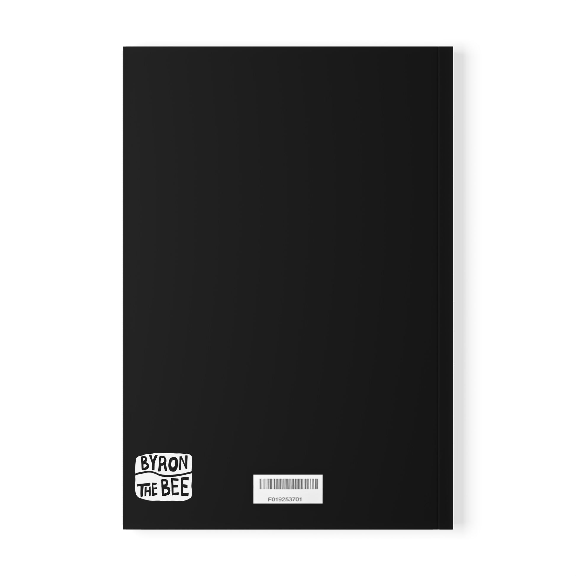 Black notebook with 'Byron the Bee' branding on a white background