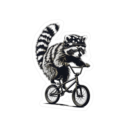 Raccoon Bike Decal, Black and White Vinyl Sticker, Cute Animal Laptop Decal, Car Window Decal, Water Bottle Sticker, Outdoor Adventure Decal