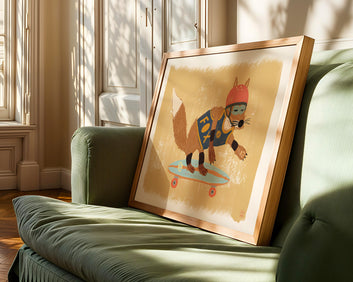 Woodland Nursery Wall Art – Skater Fox Printable, Kids Room Decor, Digital Download Print