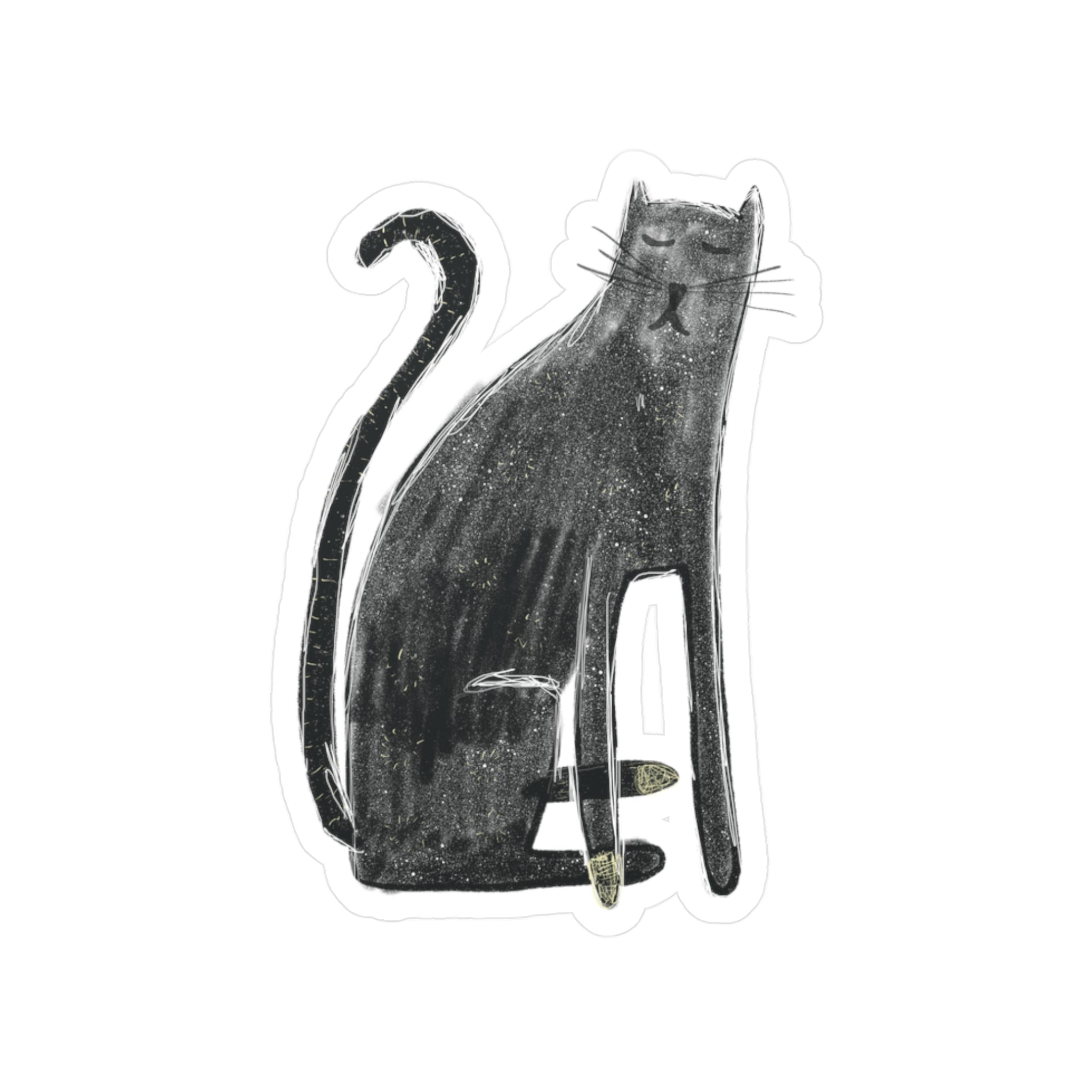 Black and white illustration of a cat on a white background