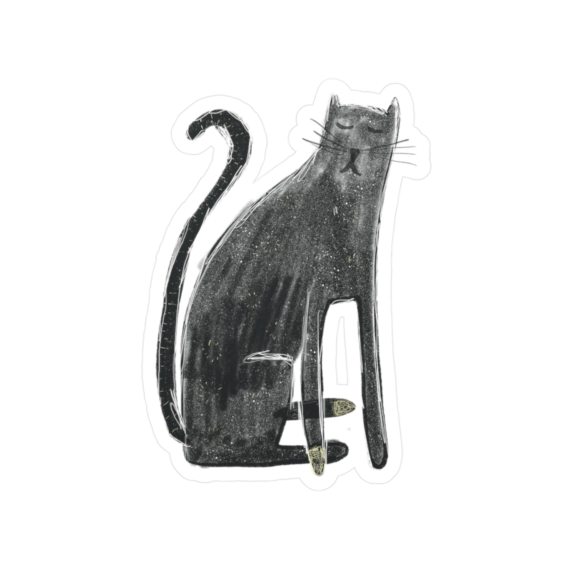 Black and white illustration of a cat on a white background