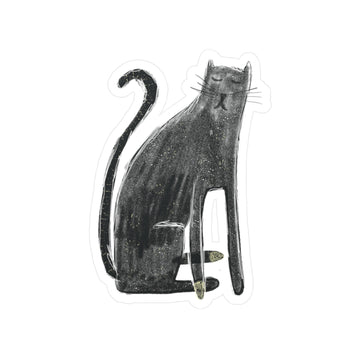 Black and white illustration of a cat on a white background