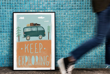Keep Exploring – Whimsical Adventure Art Print | Digital Download | Travel Camper Van Wall Art | Inspirational Printable Quote