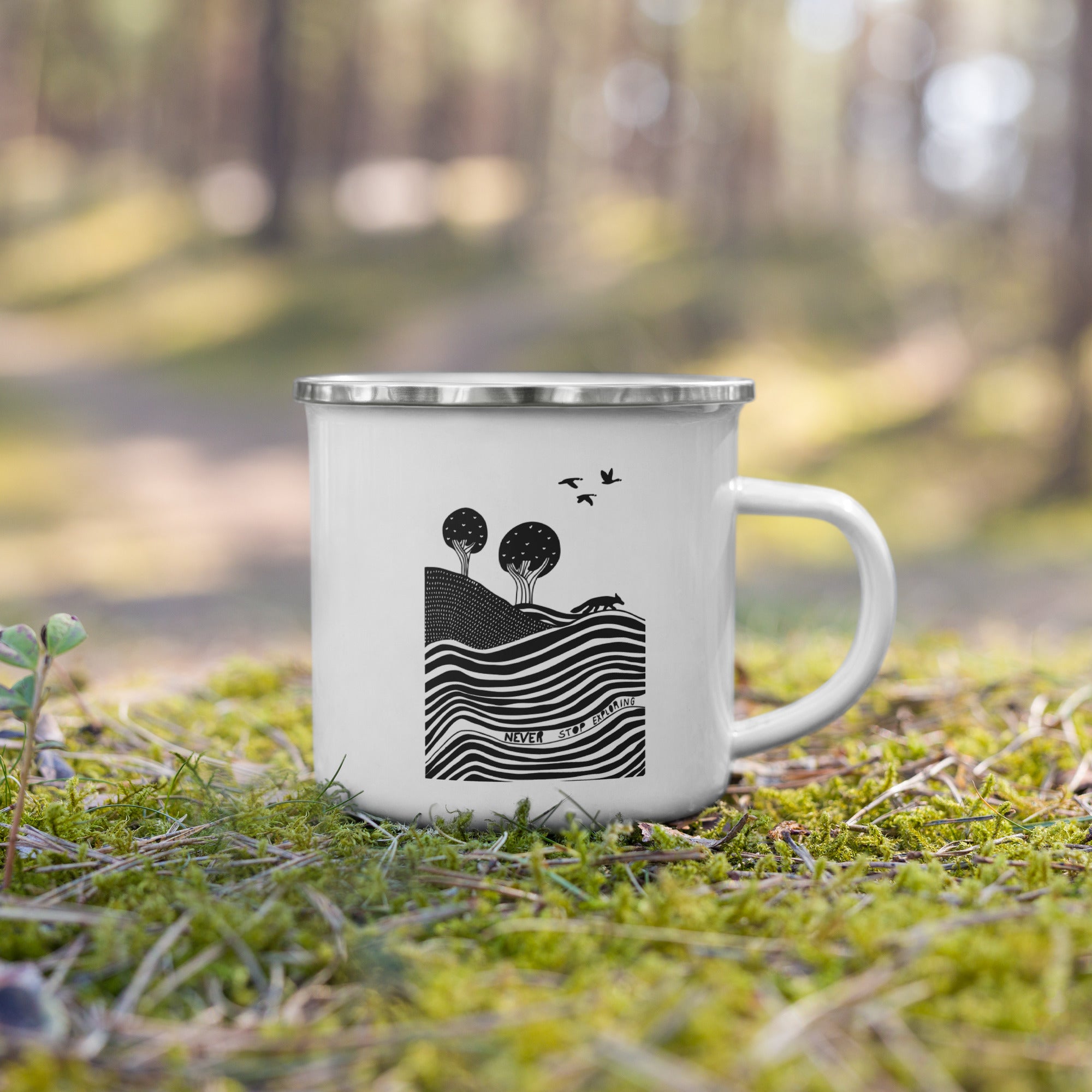 Never stop exloring enamel mug