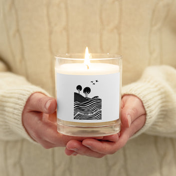 Glass jar soy wax candle with minimal illustration