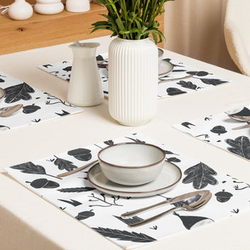 Set of 4 Black and White Placemats – Leaves & Chestnuts Design