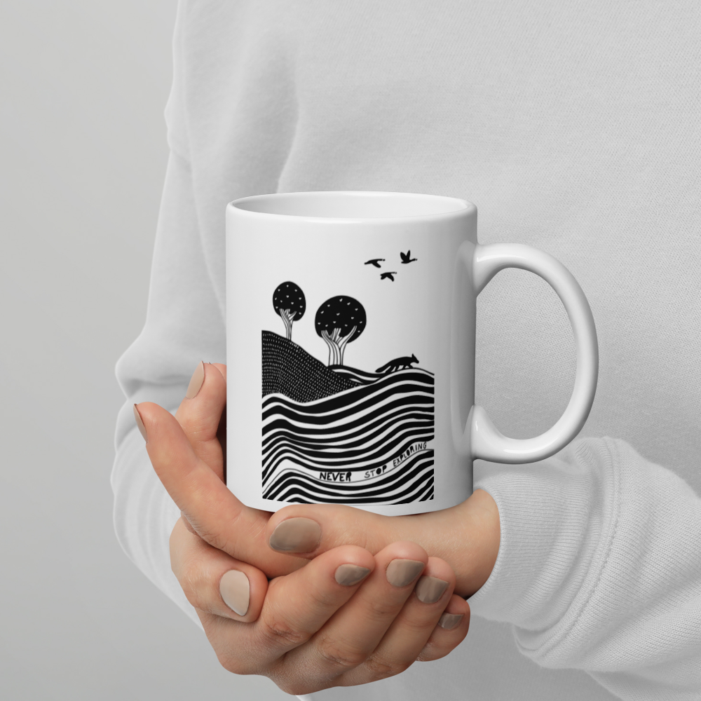 Never Stop Exploring - White glossy mug