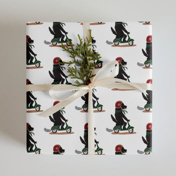 Dog on a vespa illustation- wrapping paper sheets